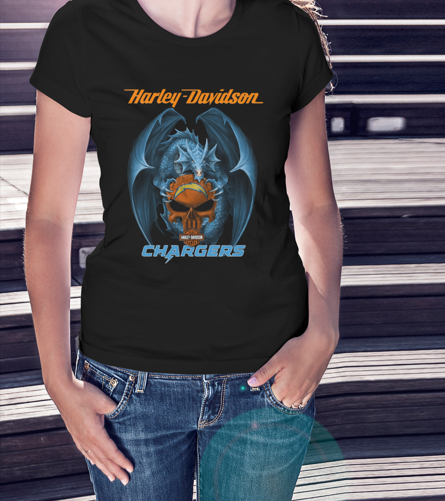 Harley Davidson Los Angeles Chargers Dragon Motorcycle T-Shirt