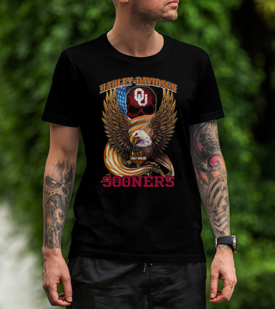 Harley Davidson Oklahoma Sooners Ou American Flag Eagle T-Shirt