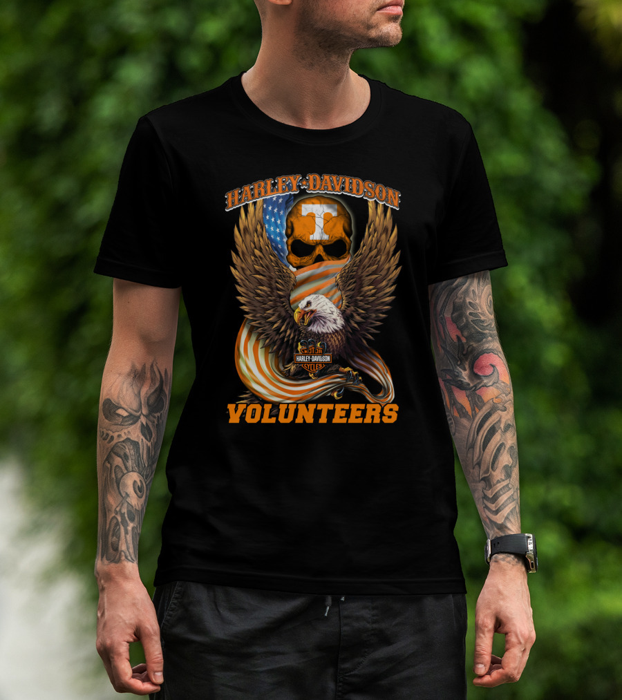 Harley Davidson Tennessee Volunteers Eagle Skull Flag T-Shirt