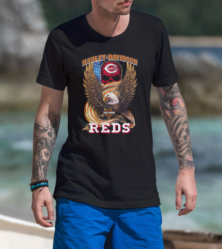 Harley Davidson Cincinnati Reds American Eagle Cycles T-Shirt