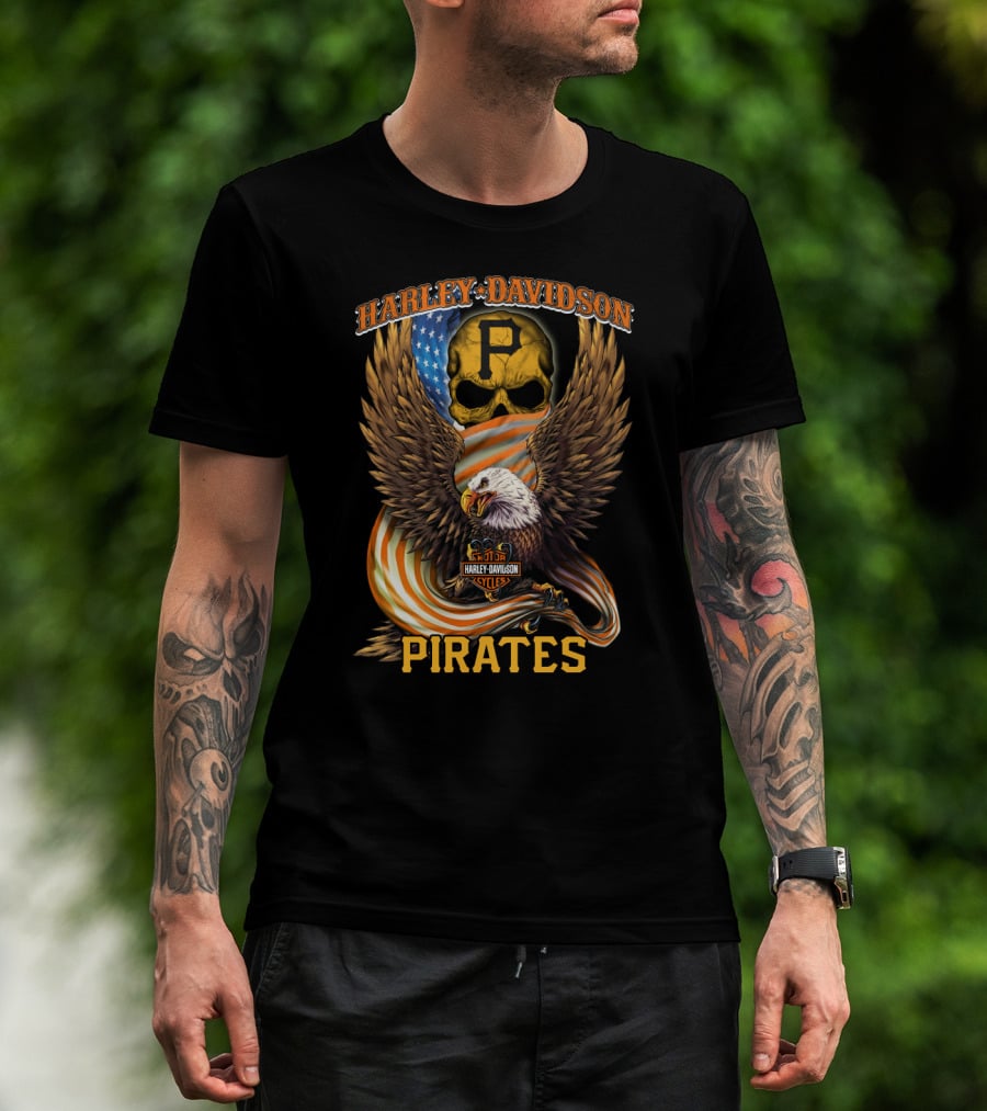 Harley Davidson Cycles Pittsburgh Pirates Eagle Skull T-Shirt