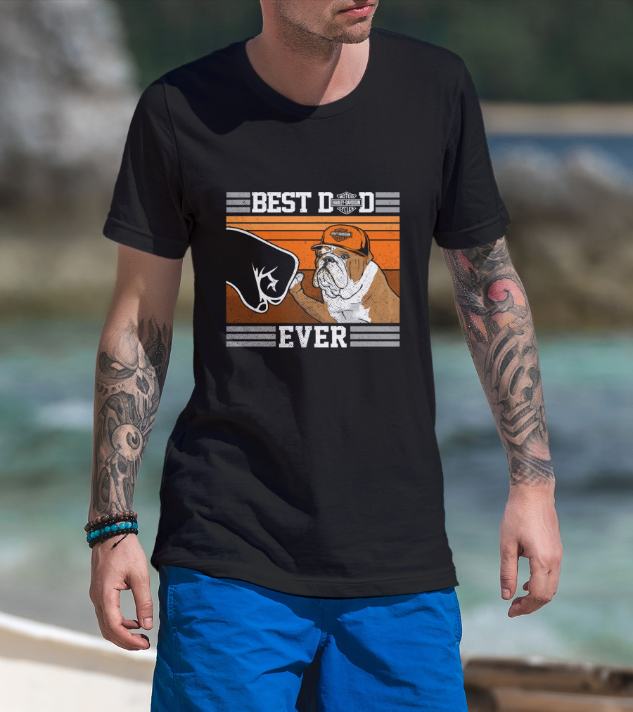 Best Dad Ever Bulldog Harley Davidson Motorcycles T-Shirt