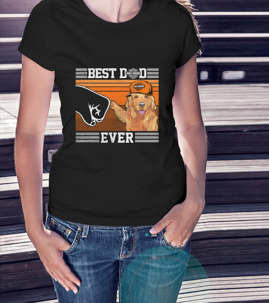 Best Dad Ever Motor Harley Davidson Cycles Golden Retriever Hat Fist Bump T-Shirt