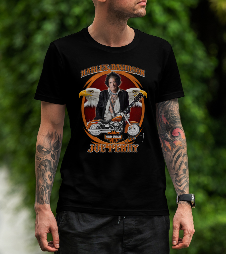 Harley Davidson Motor Cycles Joe Perry Eagles Motorcycle Guitar T-Shirt