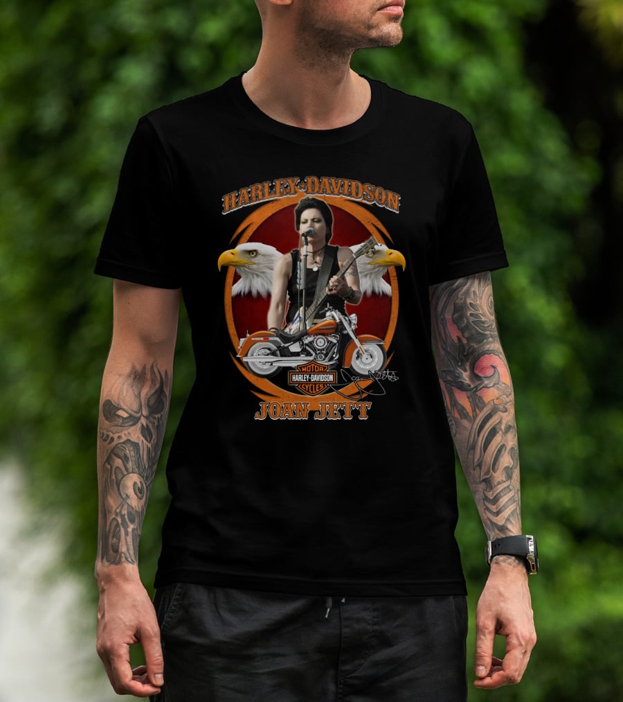 Joan Jett Harley Davidson Cycles Motorcycle With Eagles And Guitar T-Shirt