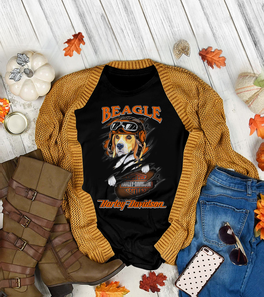 Beagle Harley Davidson Motorcycles Cycles T-Shirt