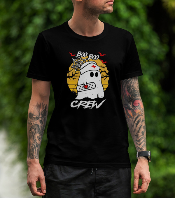 Boo Boo Crew Ghost Nurse Halloween Ghost Bandage Spider Web Bats T-Shirt