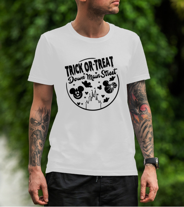 Trick Or Treat Down Main Street Mickey Mouse Halloween Disney Castle T-Shirt