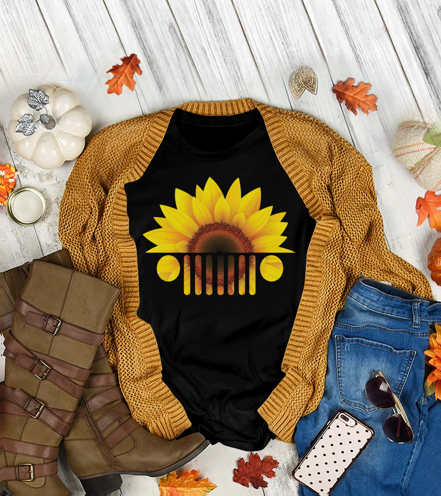 Sunflower Jeep Grille Emblem Blossoms T-Shirt