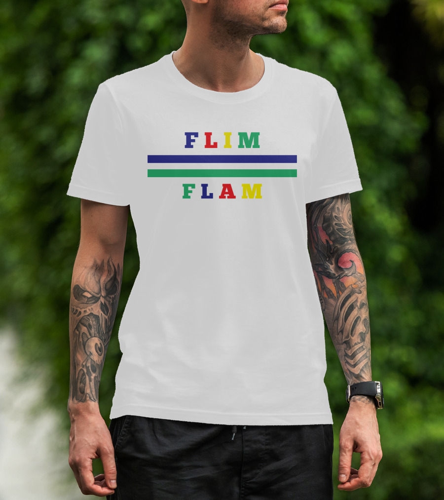 FLIM FLAM Colorful Block Letter Stripes T-Shirt