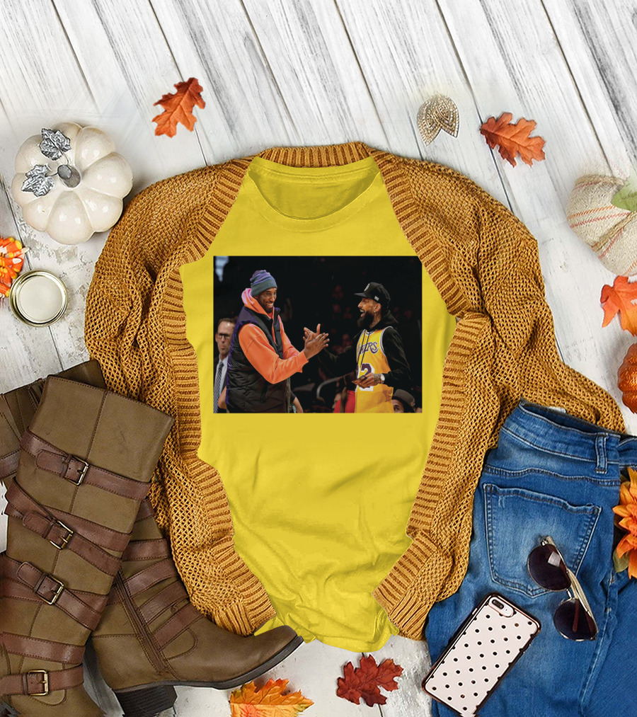 R.I.P For Two Of Legends Lakers Yellow Jersey Basketball Handshake T-Shirt