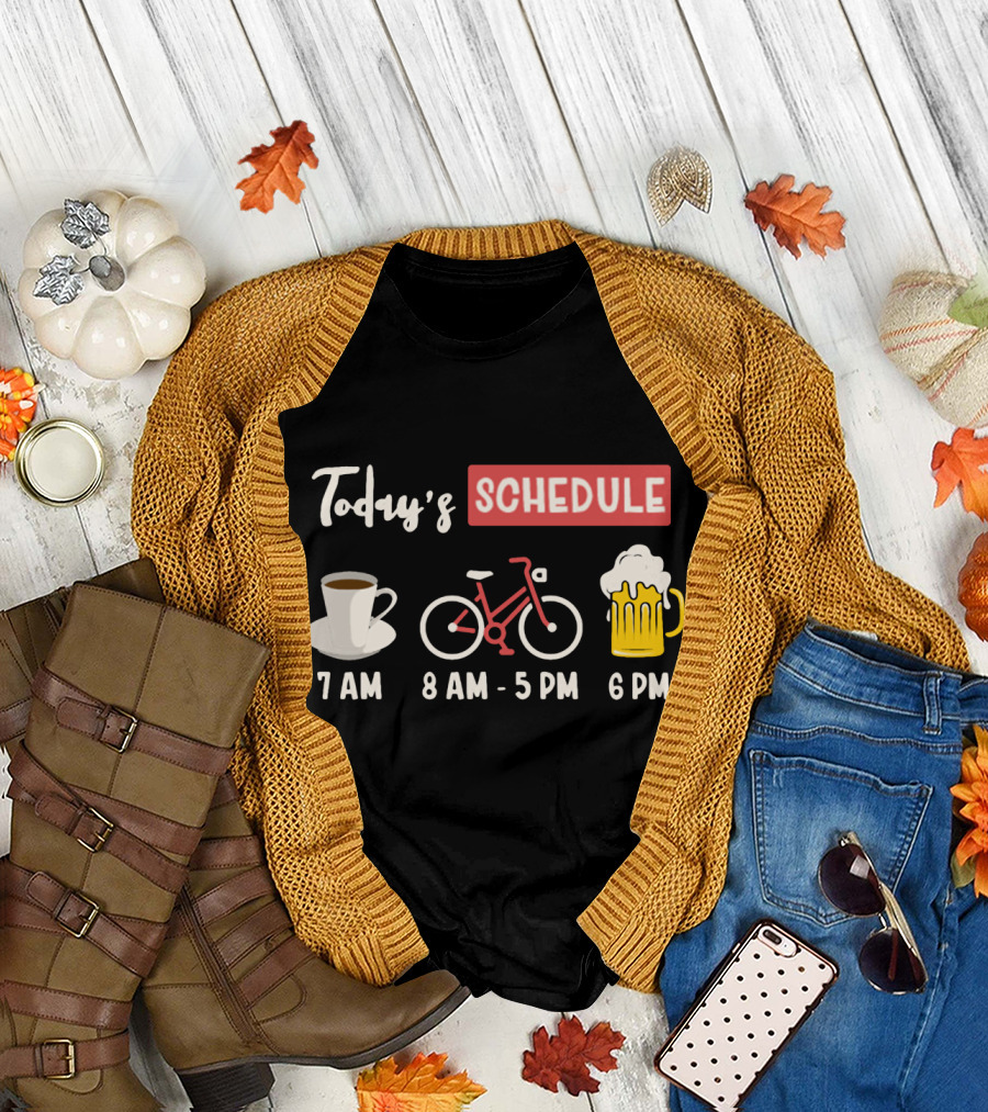 Today's Schedule Coffee Cycling Beer Funny Print T-Shirt