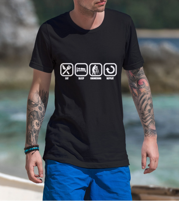 Eat Sleep Engineering Repeat Surveyor Icons T-Shirt