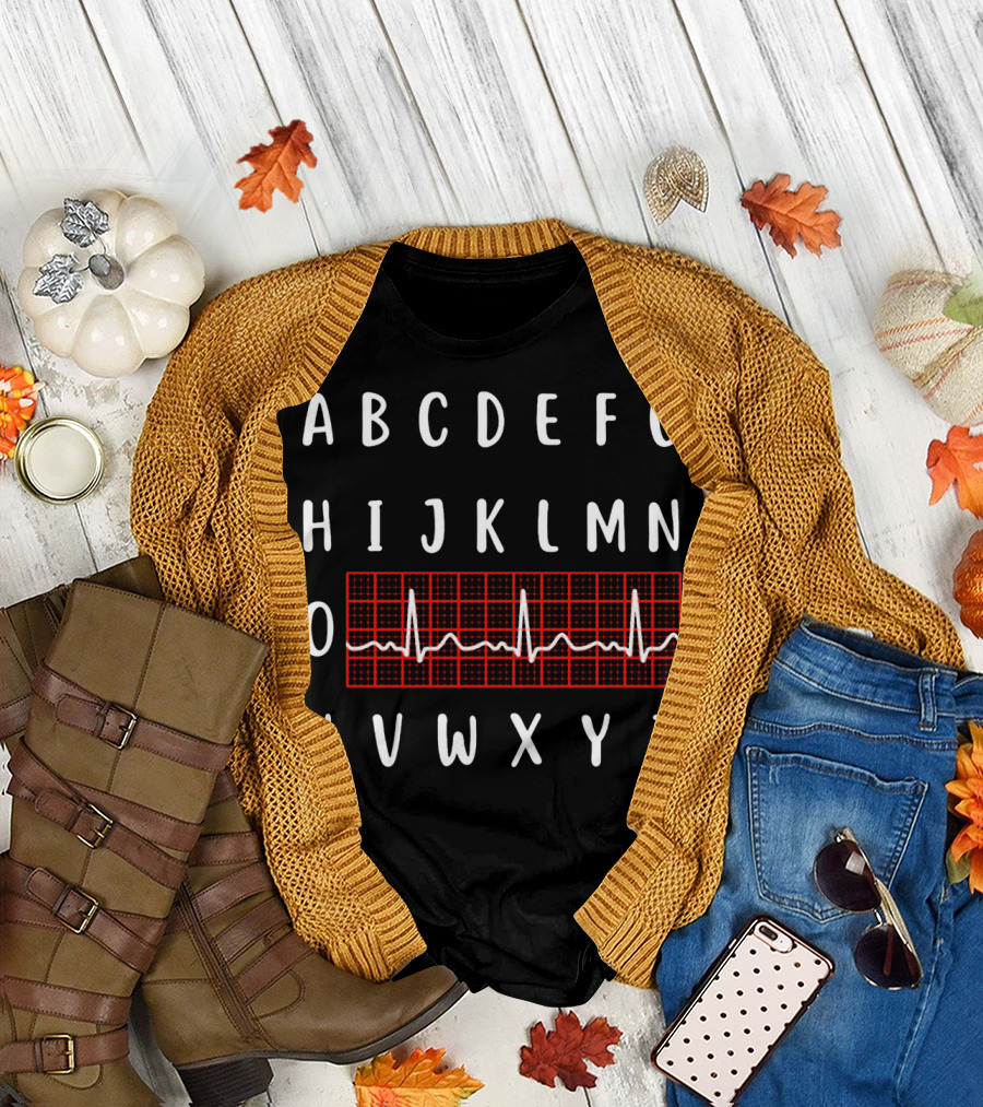 Funny Nursing Alphabet ECG Heartbeat O Letter T-Shirt