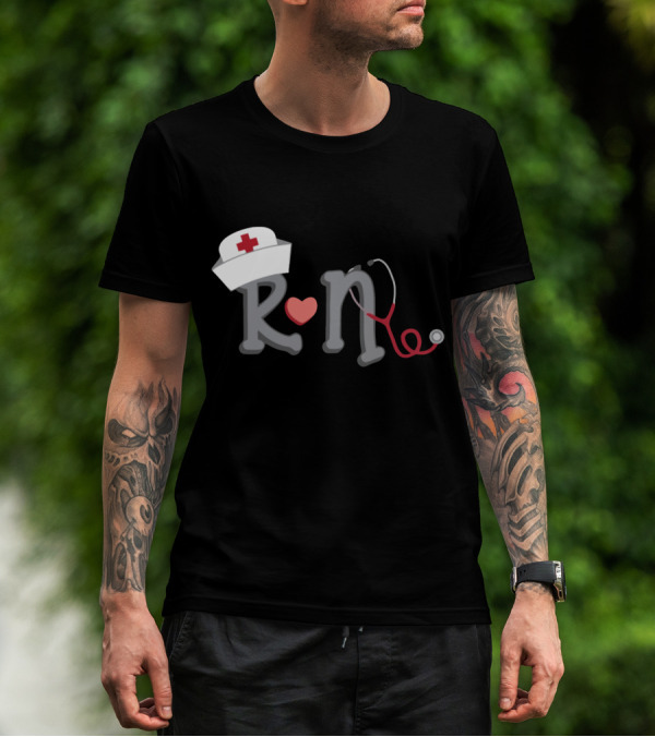 RN Nurse Hat Stethoscope Heart T-Shirt