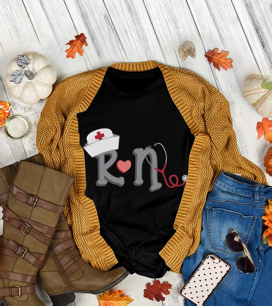 RN Nurse Hat Stethoscope Heart T-Shirt