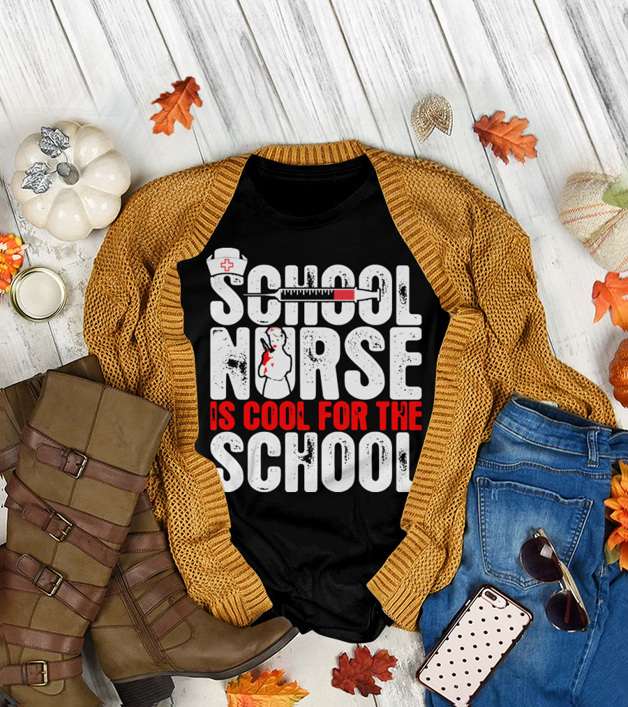 School Nurse Is Cool For The School Nurse Cap Syringe Badge T-Shirt