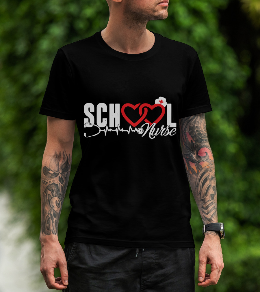 SCHOOL LOVE Nurse Stethoscope Heart And Hat T-Shirt