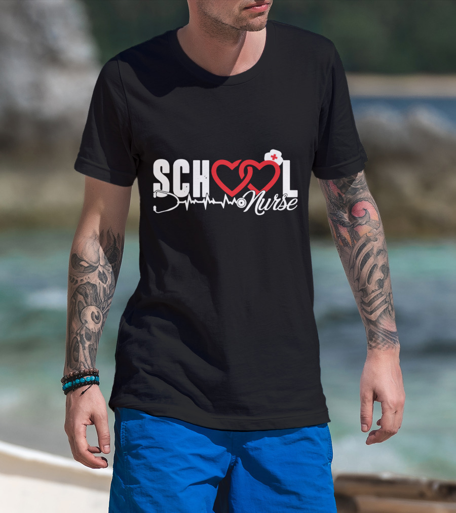 SCHOOL LOVE Nurse Stethoscope Heart And Hat T-Shirt