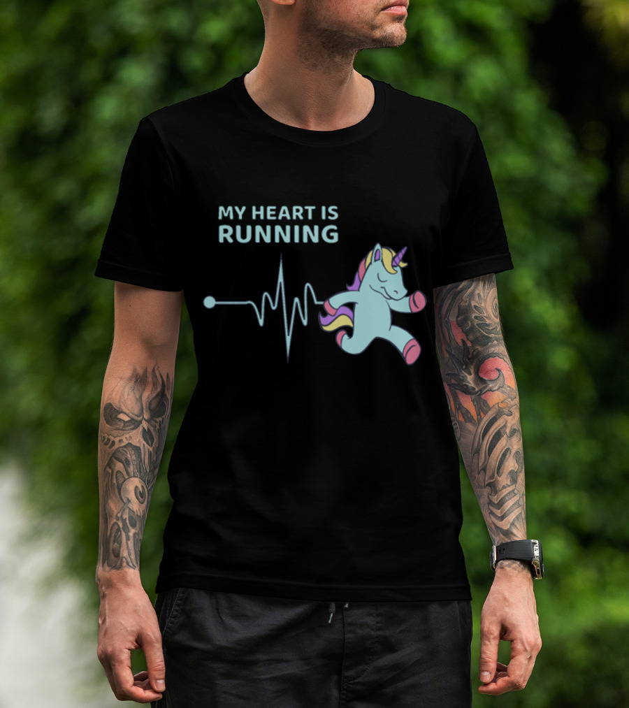 My Heart Is Running Unicorn Jogging Heartbeat Sport Kawaii T-Shirt