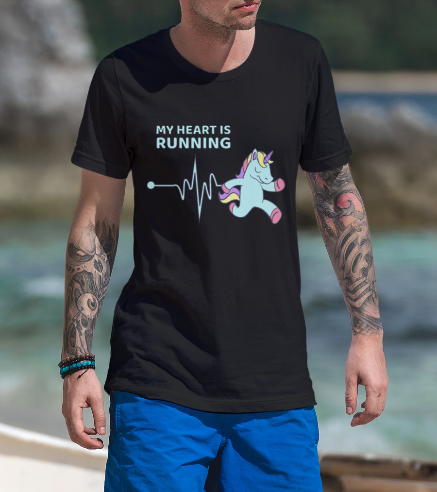 My Heart Is Running Unicorn Jogging Heartbeat Sport Kawaii T-Shirt