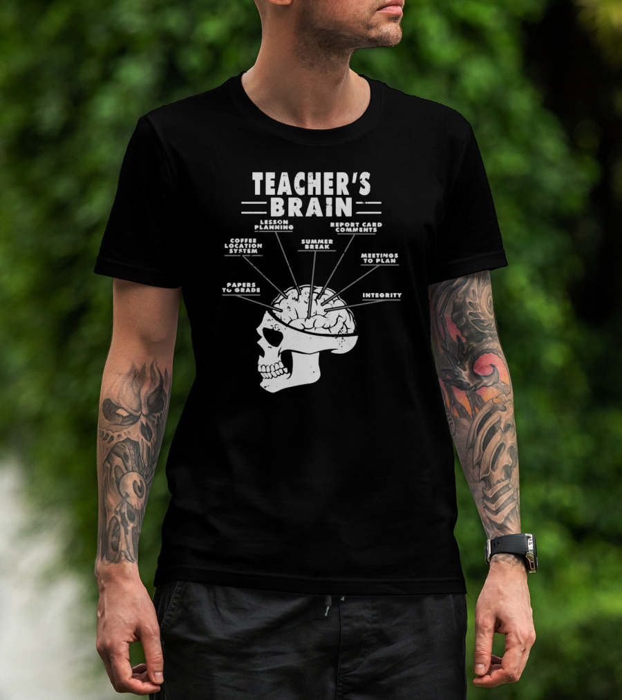 Teacher's Brain Funny Teacher Lesson Planning Report Card Comments Coffee Location System Summer Break Meetings To Plan Papers To Grade Integrity T-Shirt