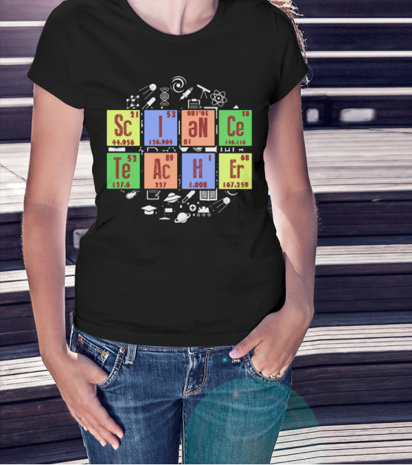 SCIENCE TEACHER Periodic Elements Chemistry Physics Icons T-Shirt