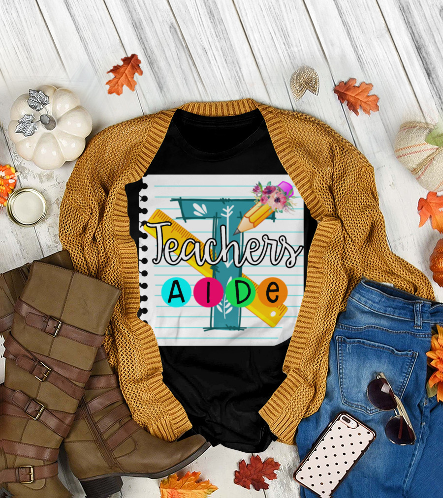 Teacher's Aide Floral Pencil Ruler Notebook T-Shirt