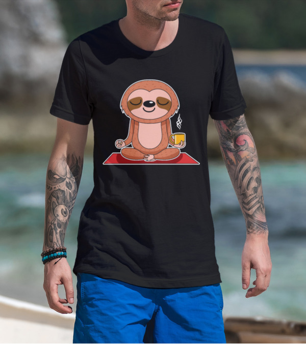 Yoga Sloth Funny Zen Meditation With Coffee T-Shirt