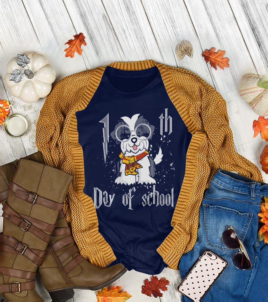100th Day of School Shih Tzu Dog with Glasses and Scarf T-Shirt