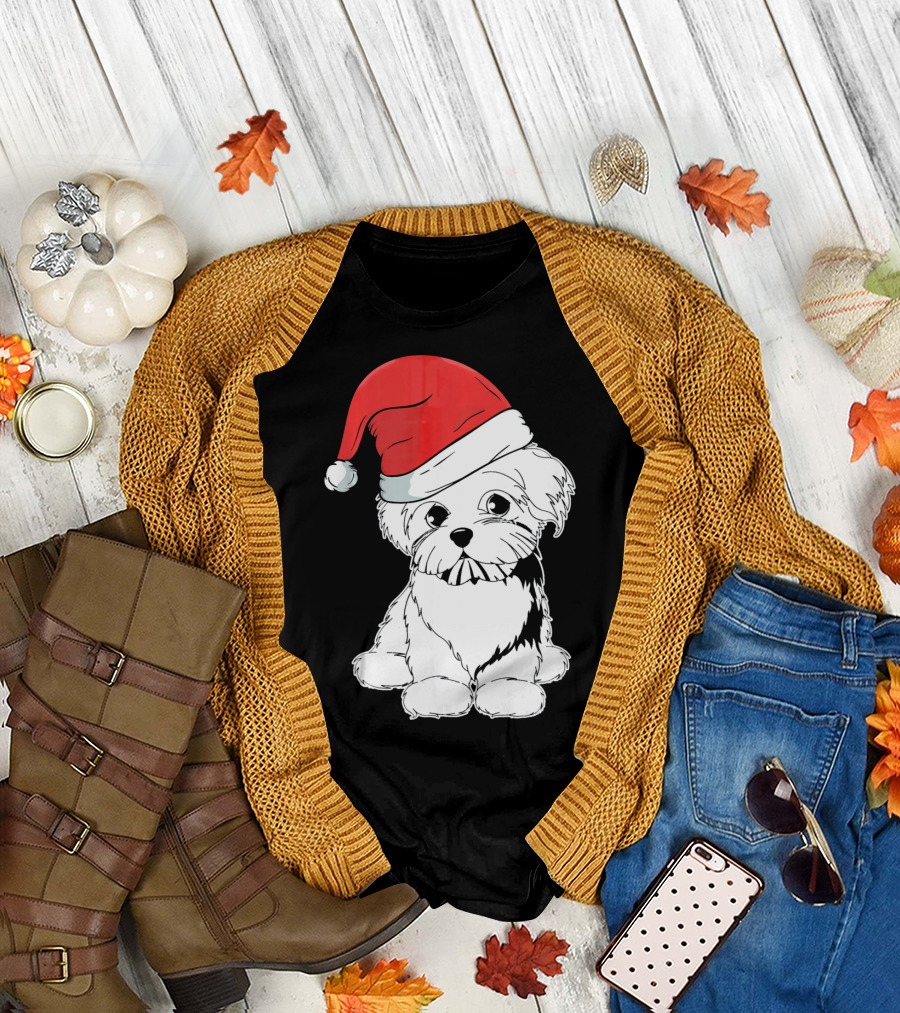 Best Christmas Maltese Santa Hat T-Shirt
