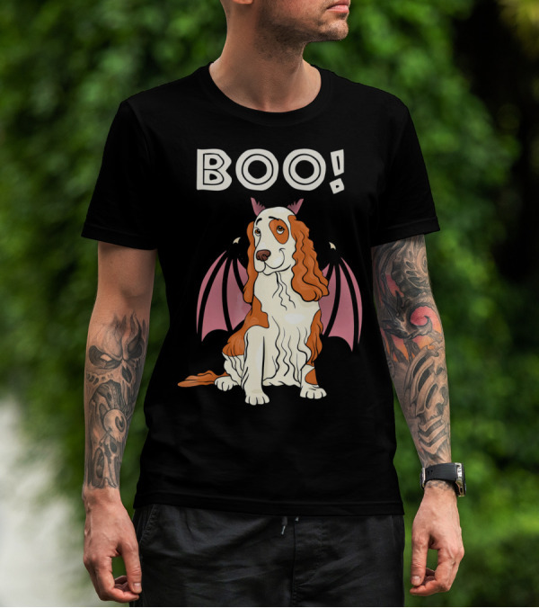Boo Cocker Spaniel With Bat Wings Halloween T-Shirt
