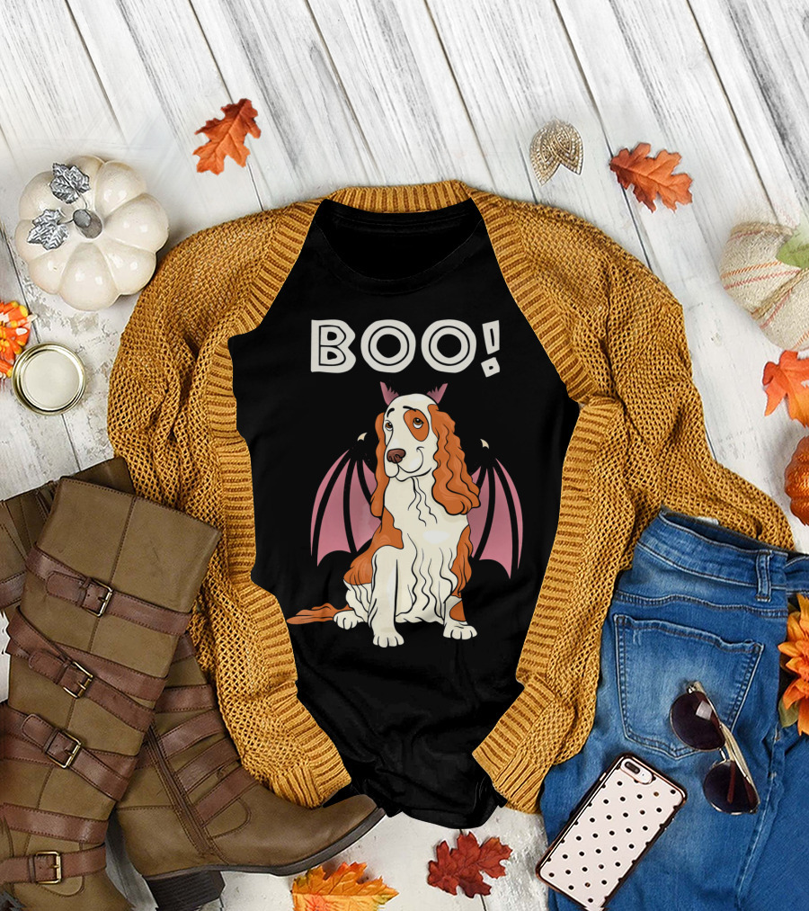 Boo Cocker Spaniel with Bat Wings Halloween T-Shirt