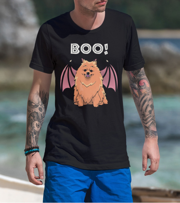 BOO Pomeranian With Bat Wings Halloween T-Shirt