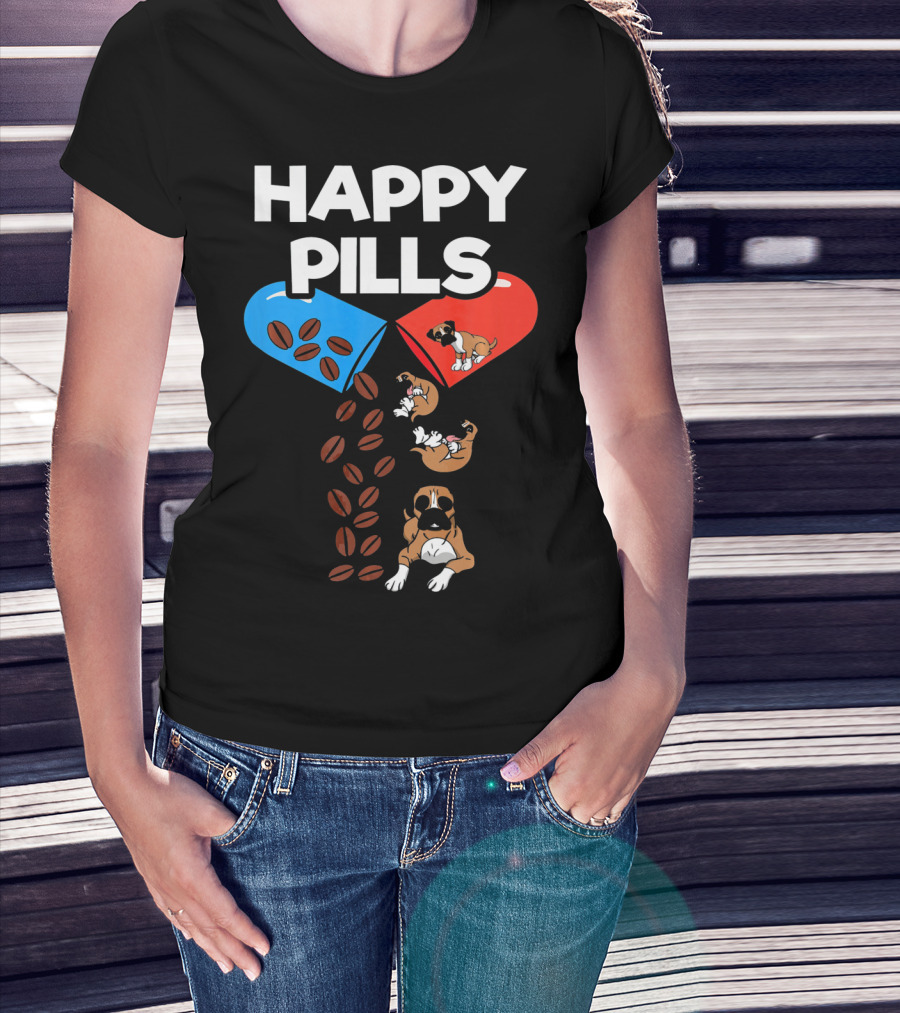 Happy Pills Boxer Dog Coffee Love T-Shirt