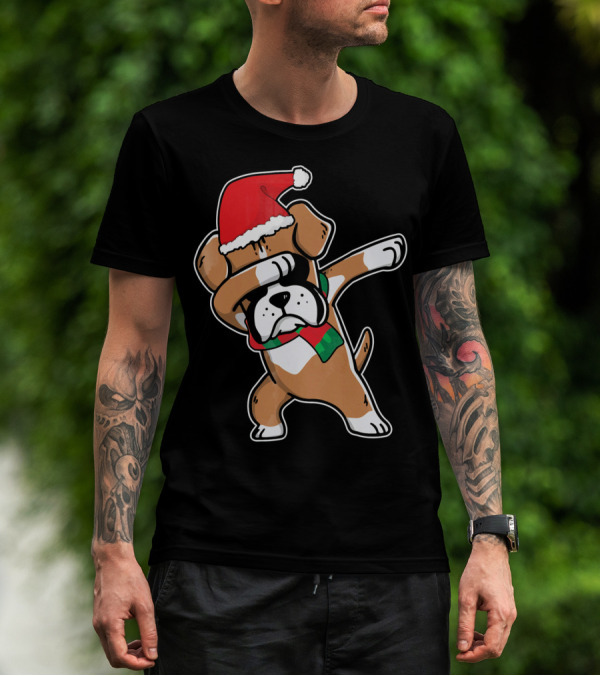 Santa Claus Boxer Dog Dabbing Dance Hip Hop Christmas T-Shirt
