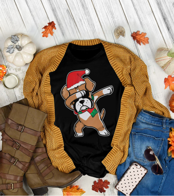 Santa Claus Boxer Dog Dabbing Dance Hip Hop Christmas T-Shirt