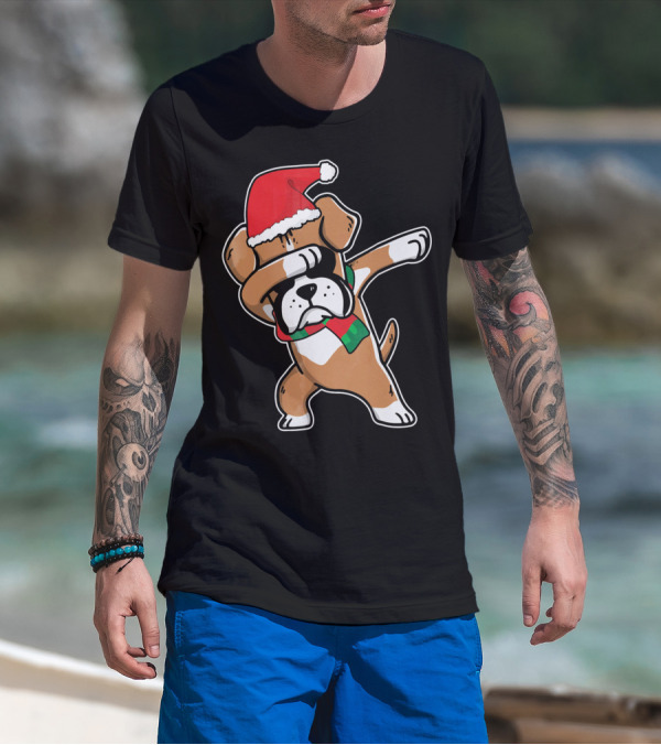 Santa Claus Boxer Dog Dabbing Dance Hip Hop Christmas T-Shirt