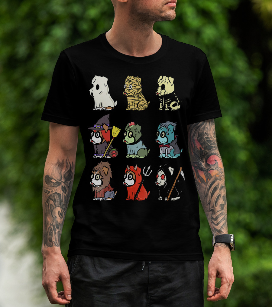 Spooky Boxer Dog Halloween Costumes Ghost Mummy Zombie Witch Werewolf Devil Grim Reaper T-Shirt