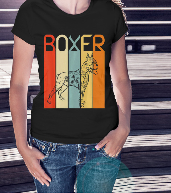 Boxer Dog Retro Stripes Outline T-Shirt
