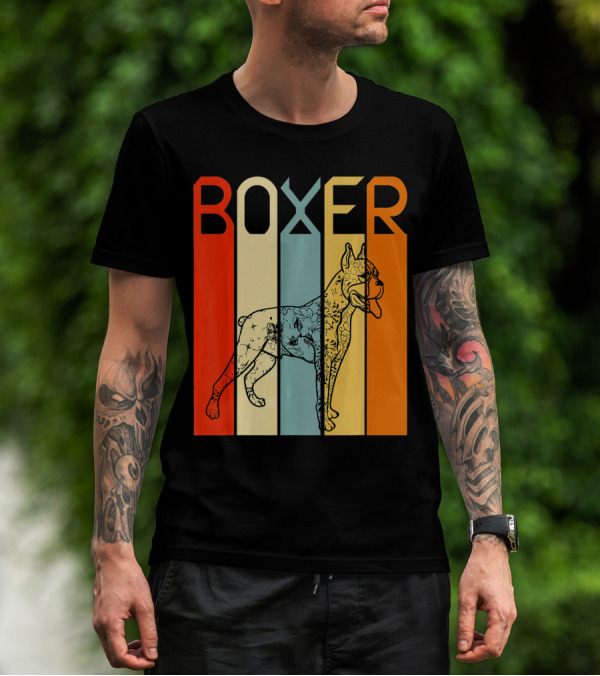 Boxer Dog Retro Stripes Outline T-Shirt