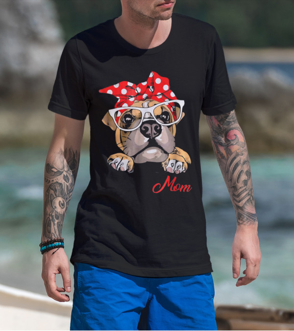 Boxer Mom Dog With Polka Dot Headband And Glasses T-Shirt