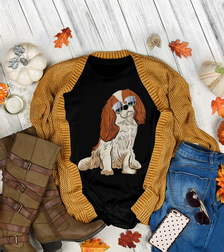 Cavalier King Charles Spaniel Dog with Sunglasses T-Shirt