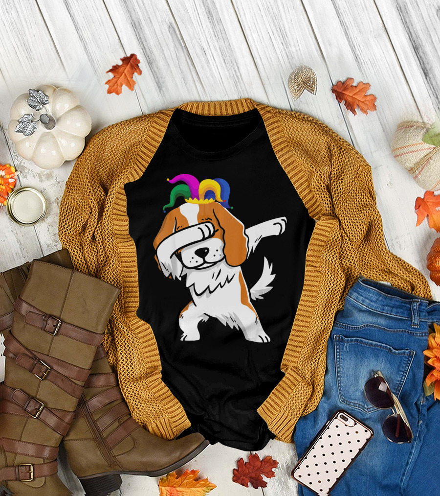 Cavalier King Charles Spaniel Dabbing Jester Hat Mardi Gras T-Shirt