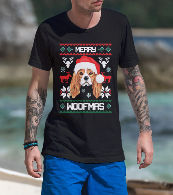 Merry Woofmas Cavalier King Charles Spaniel Santa Hat Reindeer Snowflakes Christmas Sweats T-Shirt