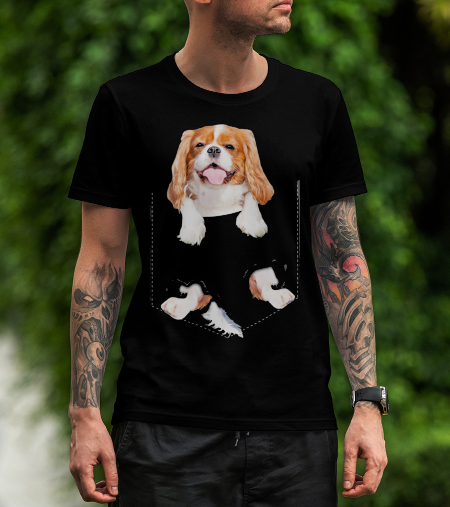 Cavalier King Charles Spaniel Puppy In Faux Pocket T-Shirt