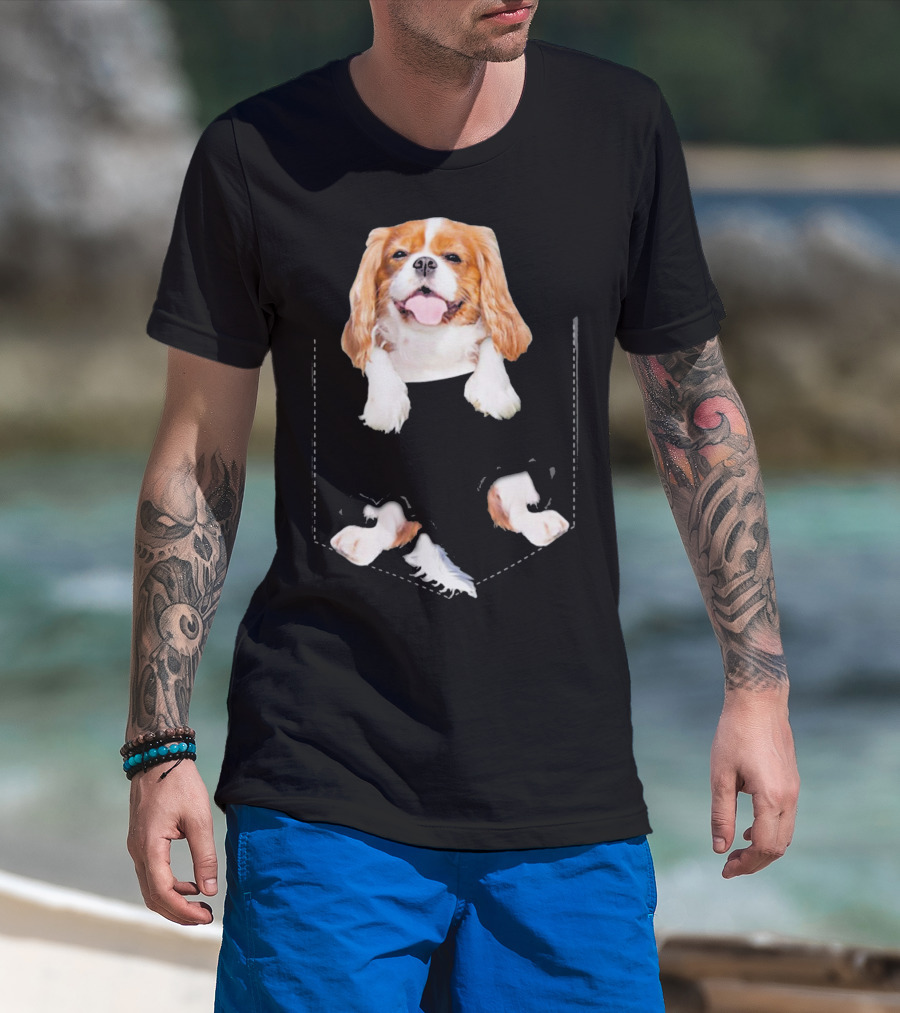 Cavalier King Charles Spaniel Puppy In Faux Pocket T-Shirt