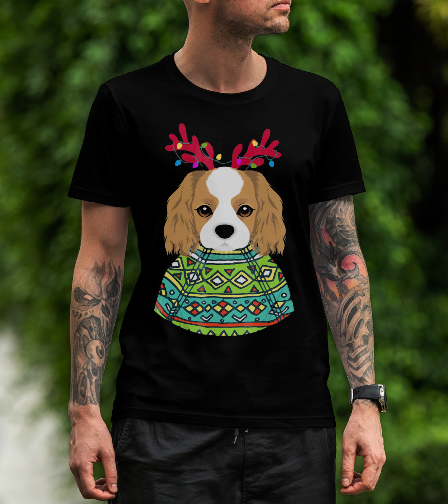Cavalier Spaniel Reindeer Antlers Festive T-Shirt
