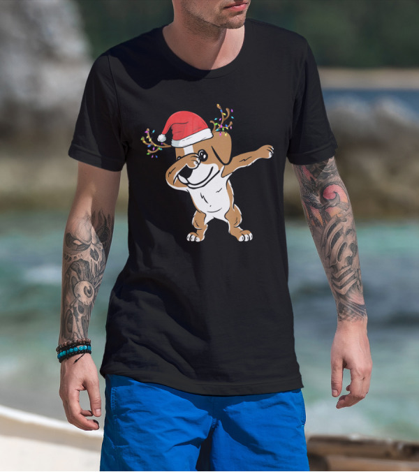 Christmas Jack Russell Terrier With Santa Hat And Reindeer Antlers Dabbing Dab T-Shirt