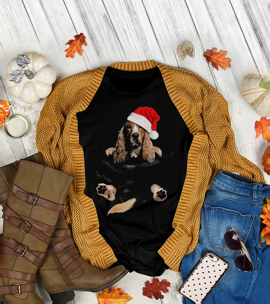 Cocker Spaniel Christmas Santa Hat in Pocket T-Shirt
